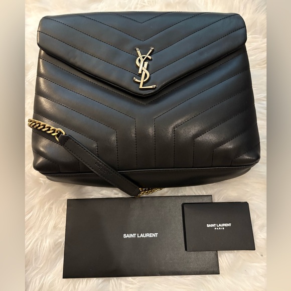 Large Yves Saint Laurent Black and Gold Quilted Shoulder Bag large - Picture 8 of 16